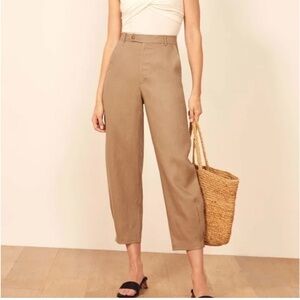 Reformation Fallon Khaki 100% Linen High Waisted Pants